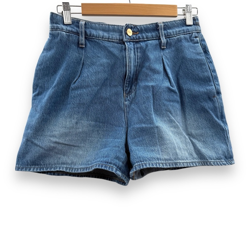 Express Super High Rise Medium Wash Elasticized Back Waist Short Shorts Sz S